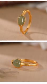 s925纯银和田玉碧玉南红青玉,戒指个性竹节气质女士开口指环cw
